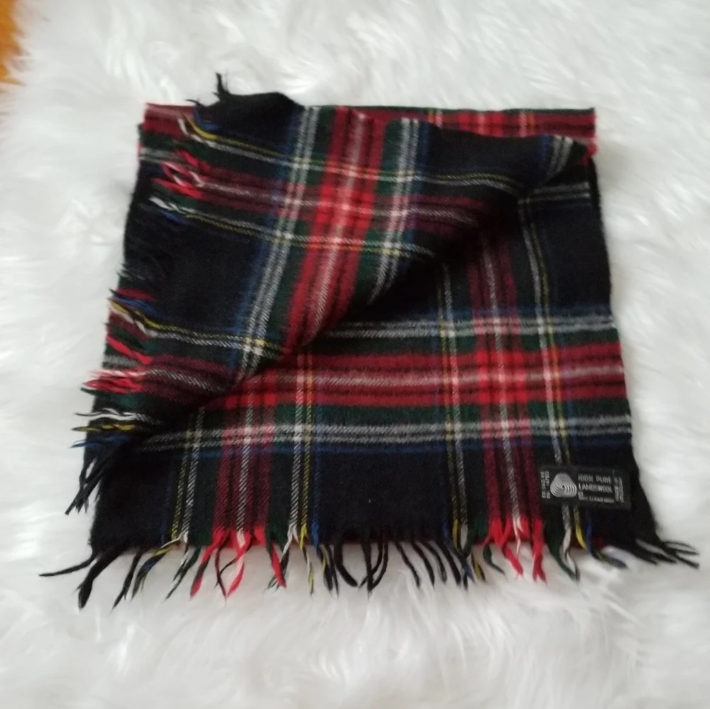 Mens Lambswool Red Black Tartan Plaid Scarf